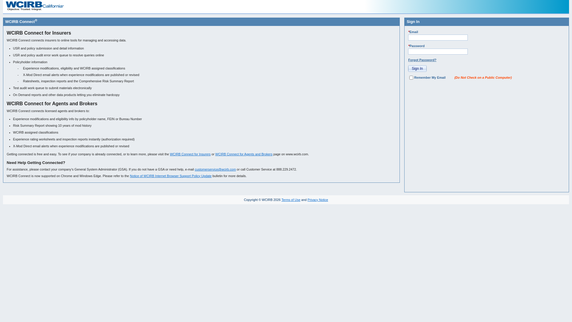 website screenshot of https://connect.wcirb.com/STAROnline