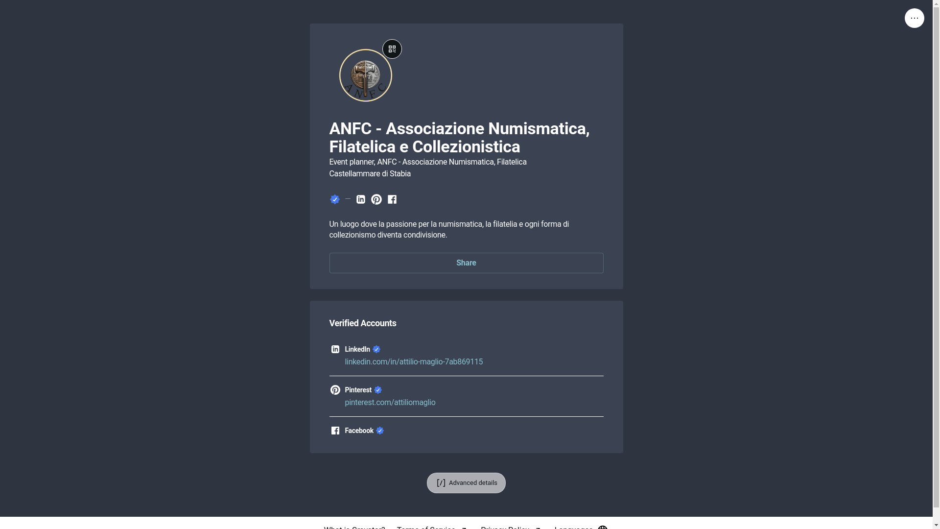 website screenshot of https://anfc-associazionenumismaticafilatelicaecollezionistica.link/