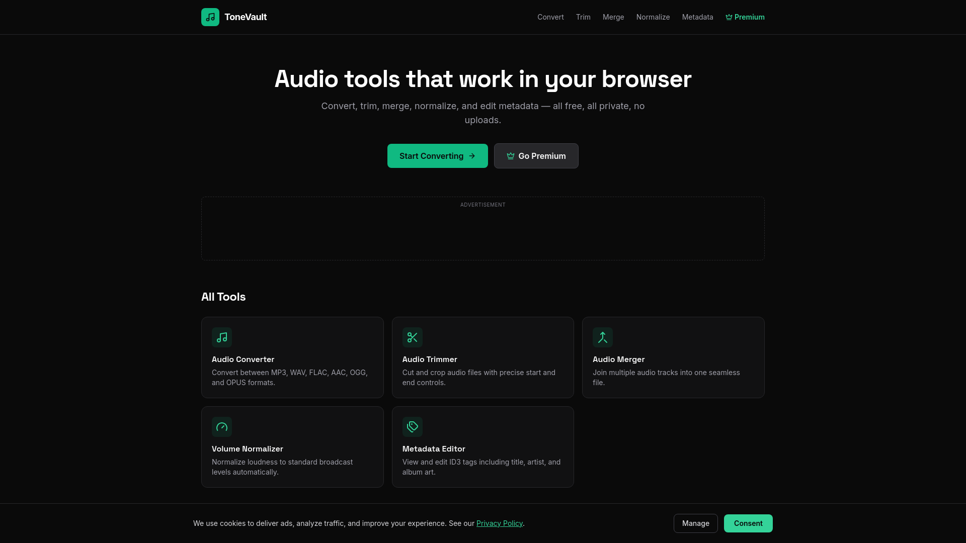 website screenshot of https://tonevault.xyz/