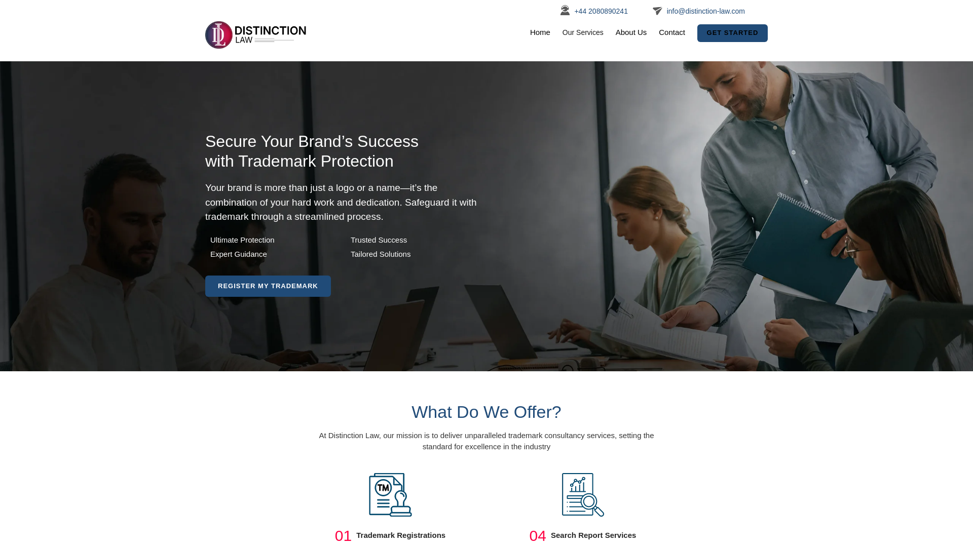 website screenshot of https://distinction-law.com/