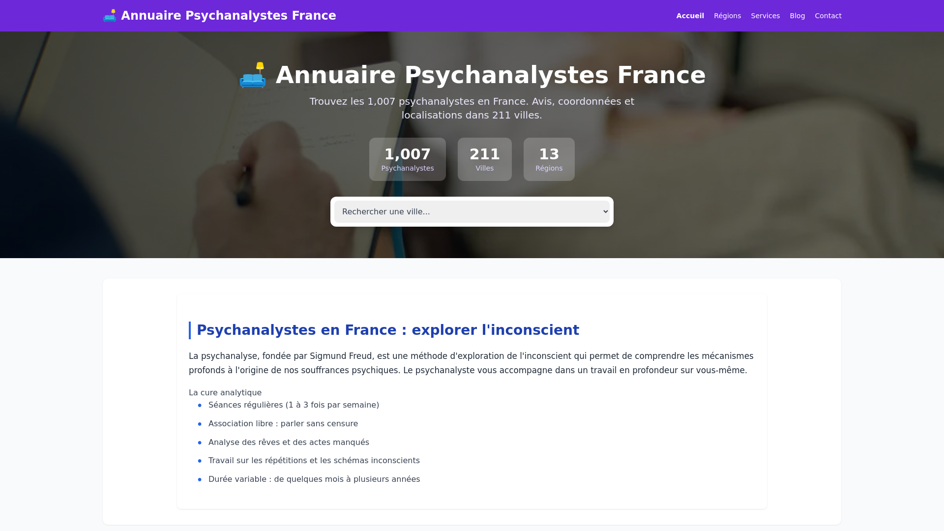 website screenshot of https://annuaire-psychanalyste.fr/