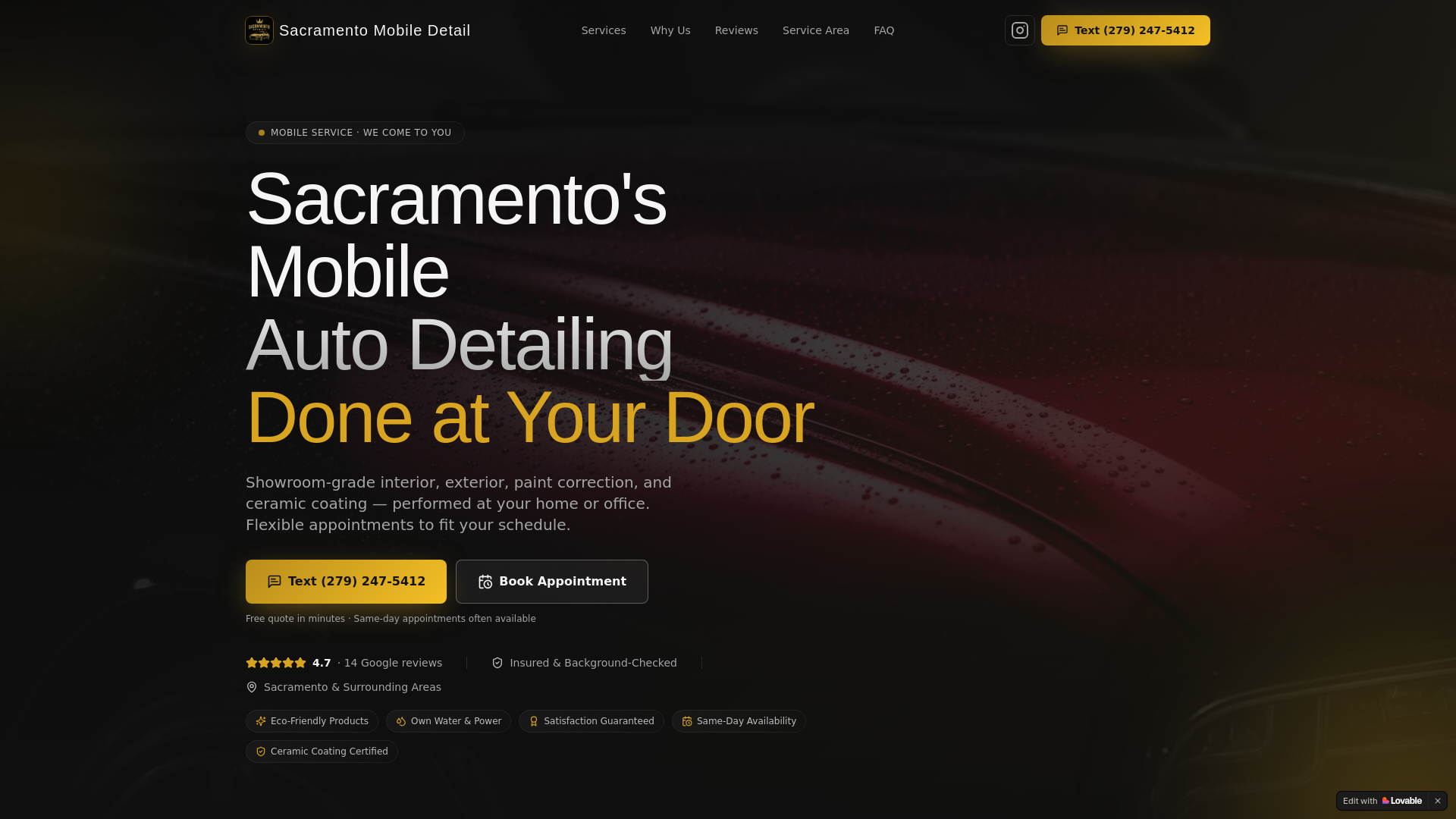 website screenshot of https://sacramentomobiledetailer.com/