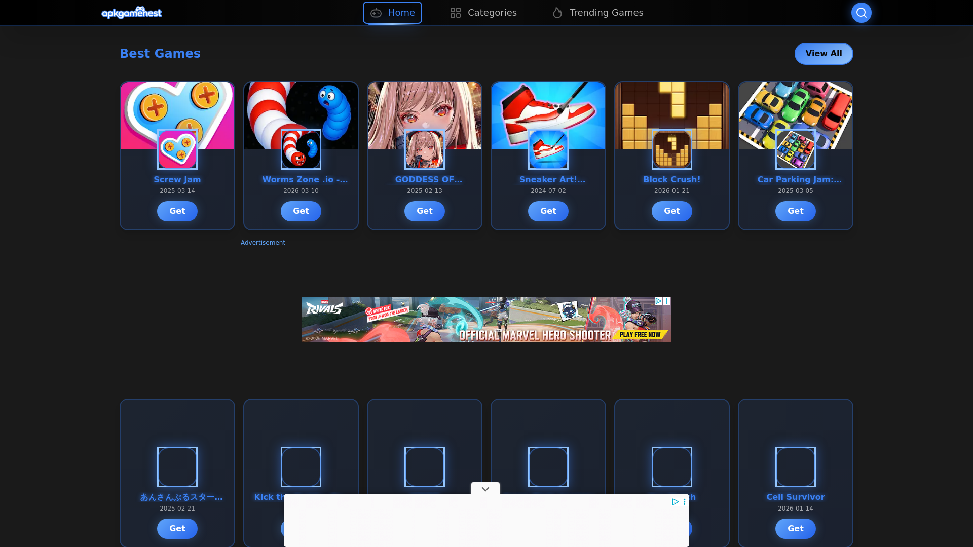 website screenshot of https://apkgamenest.com/