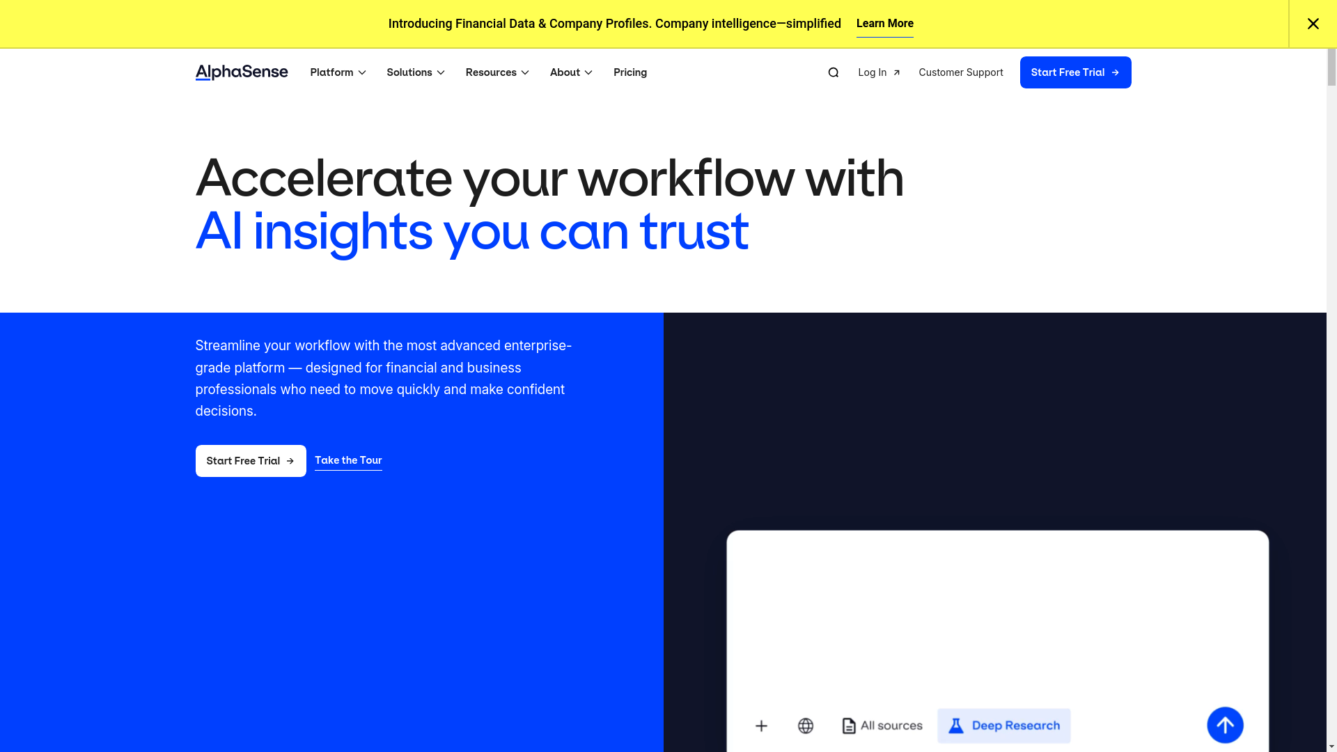 website screenshot of https://www.alpha-sense.com/