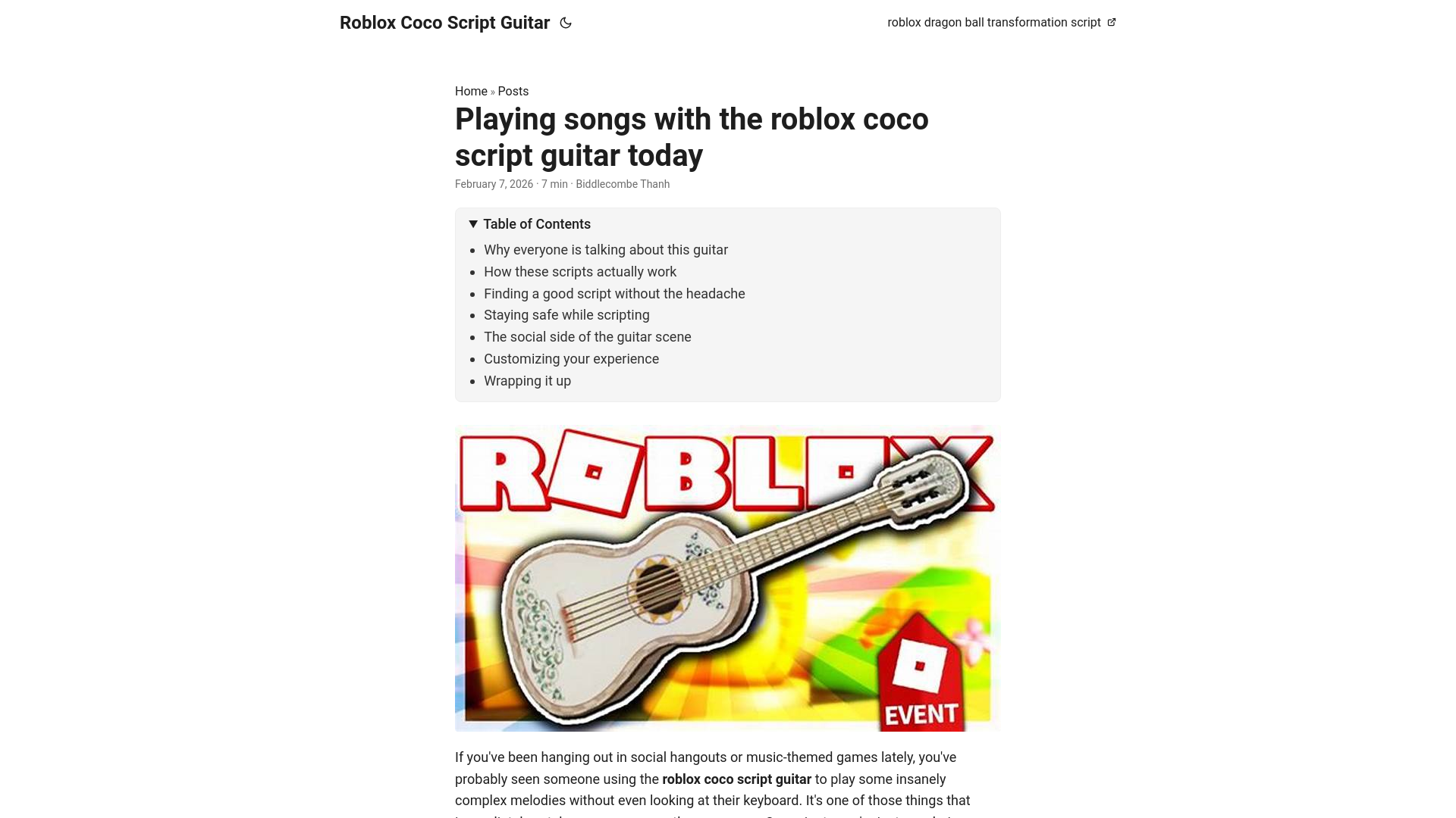 website screenshot of https://roblox-coco-script-guitar.pages.dev/