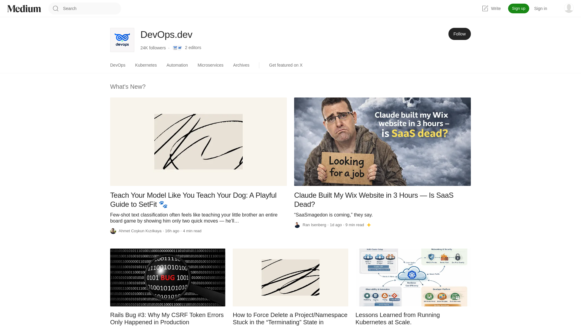 website screenshot of https://blog.devops.dev/