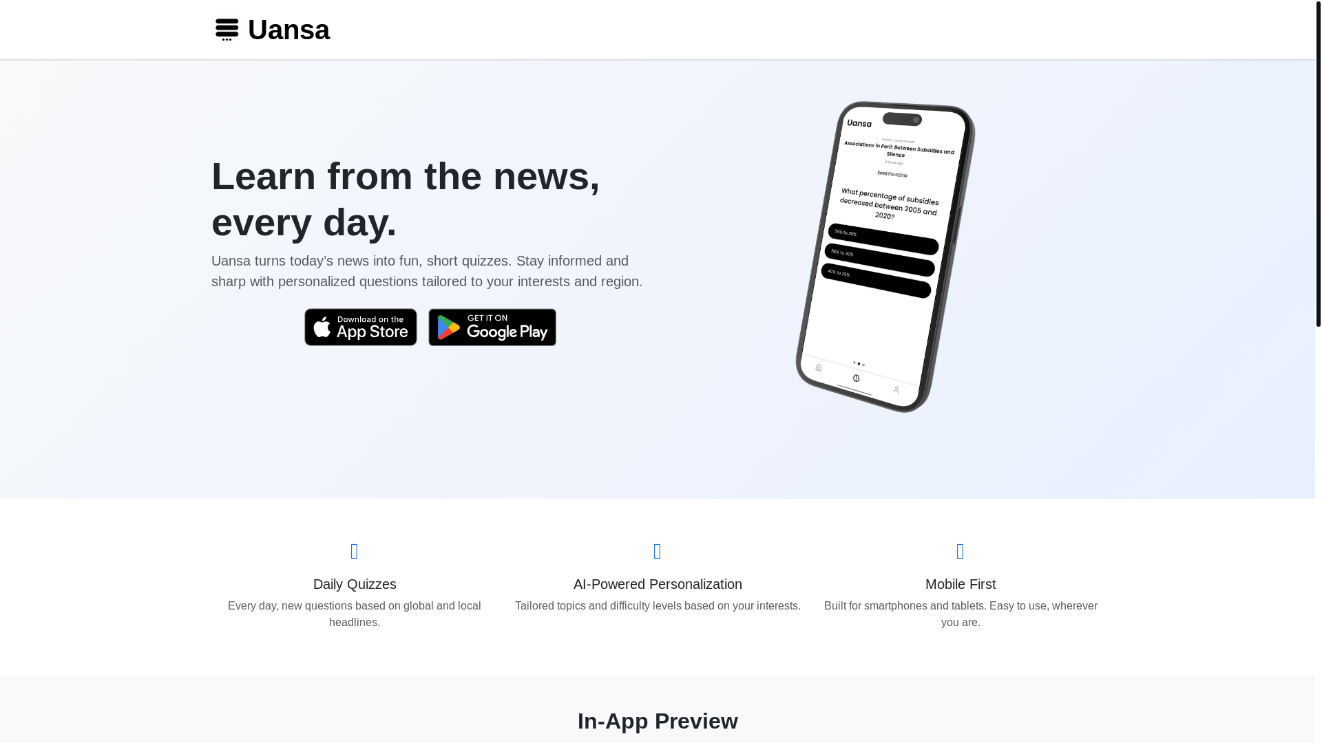 website screenshot of https://uansa.app/