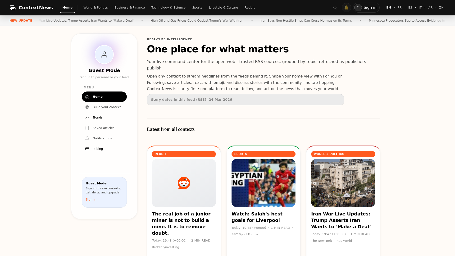 website screenshot of https://contextnews.app/