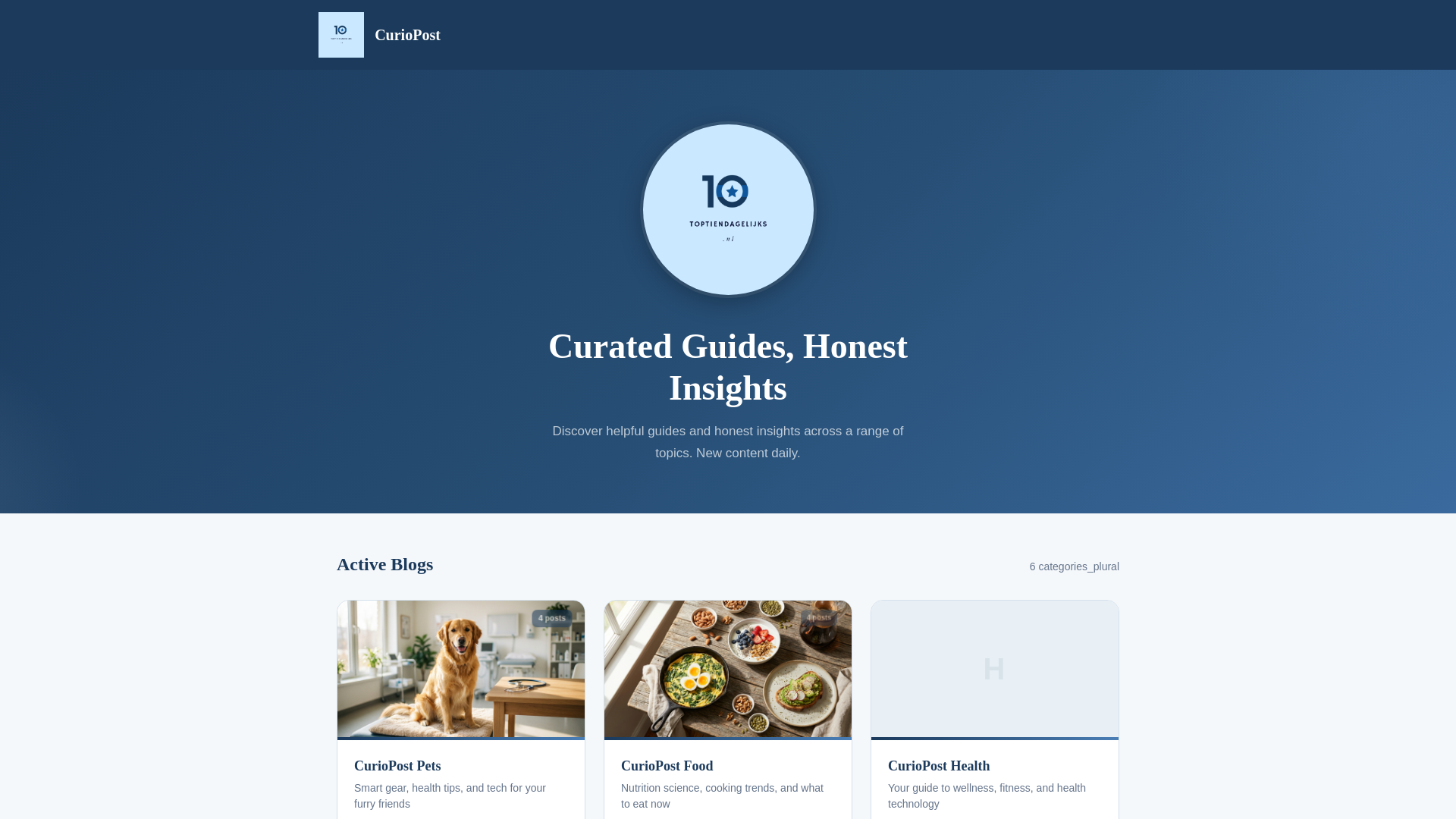 website screenshot of https://curiopost.com