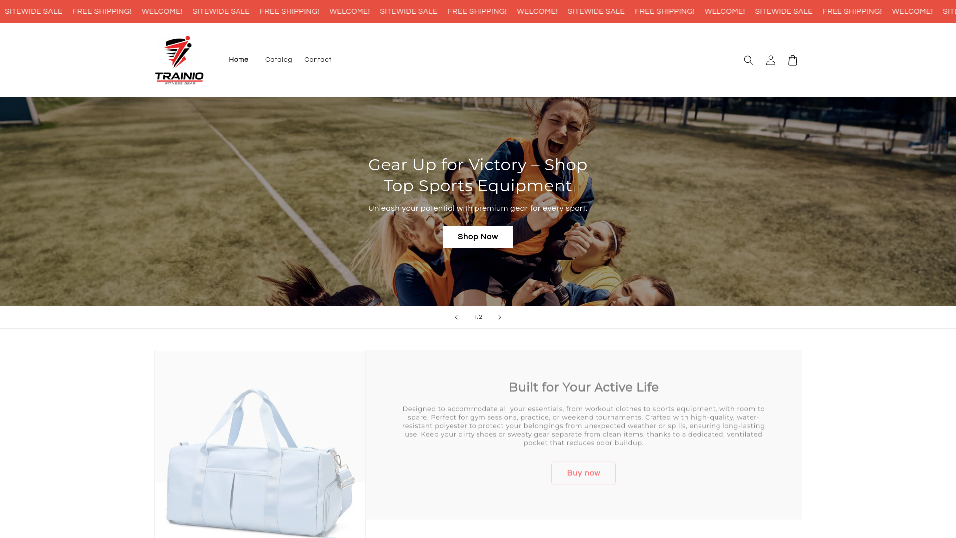 website screenshot of https://trainiofitnessgearonline.online/