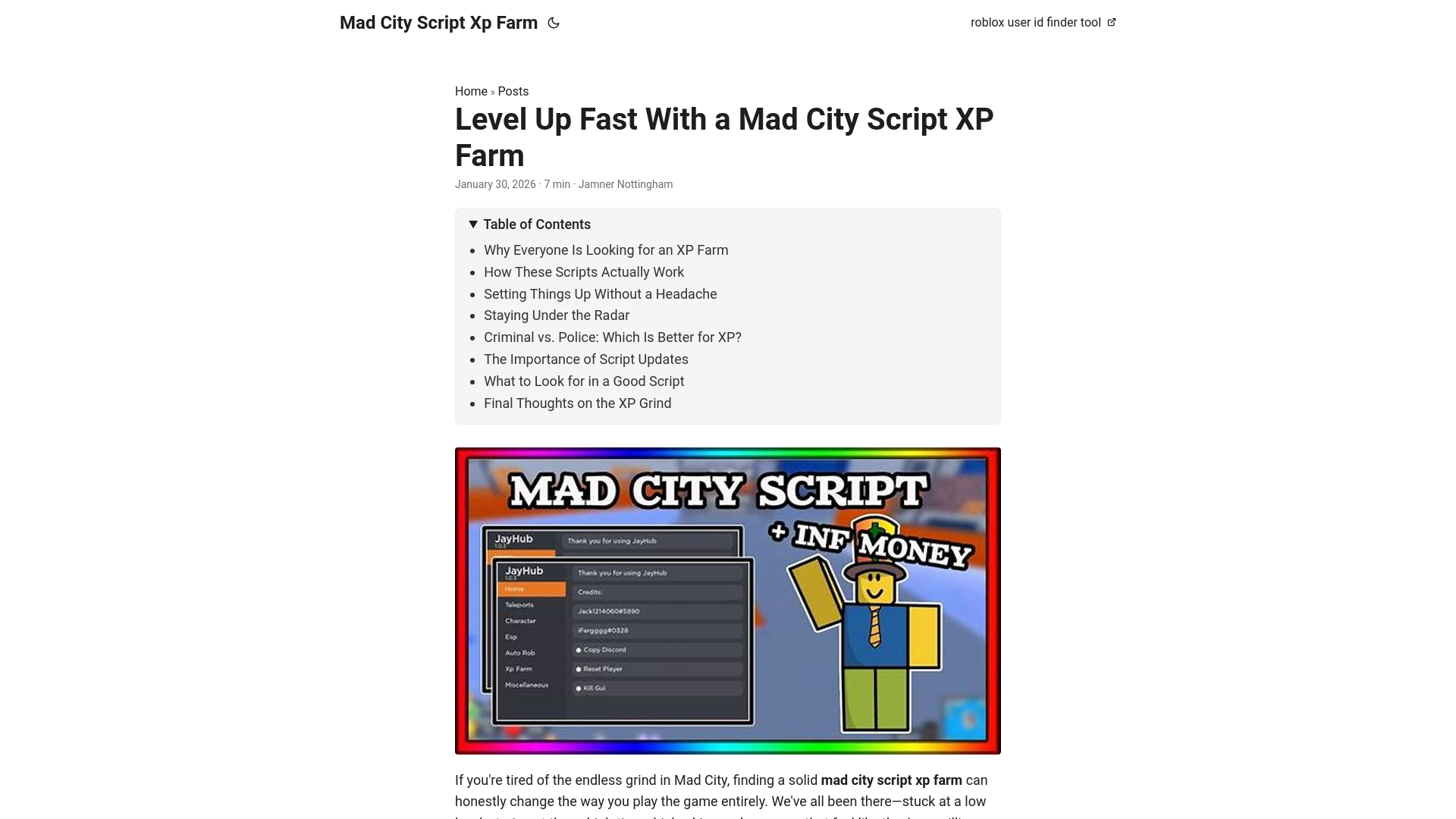 website screenshot of https://mad-city-script-xp-farm.pages.dev/