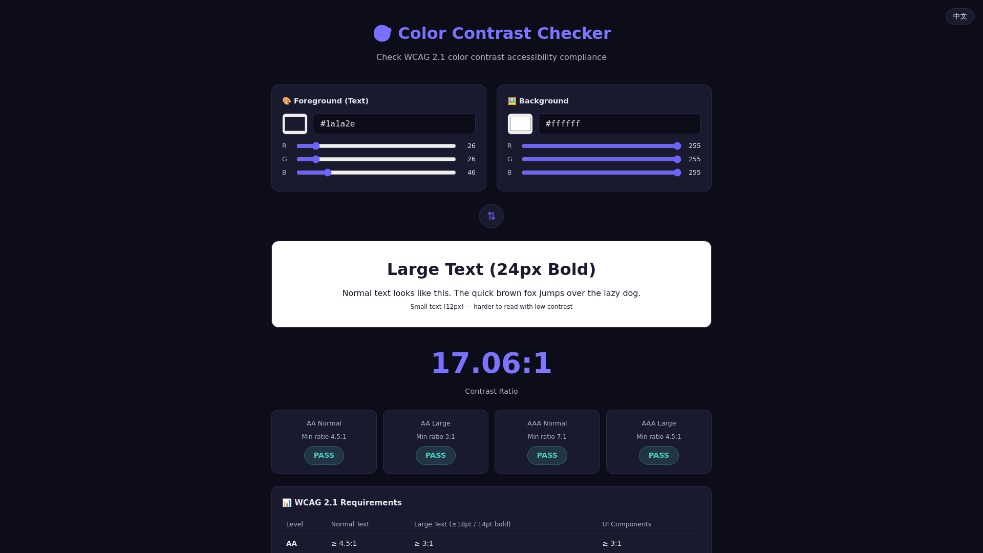 website screenshot of https://color-contrast-checker-74c.pages.dev/