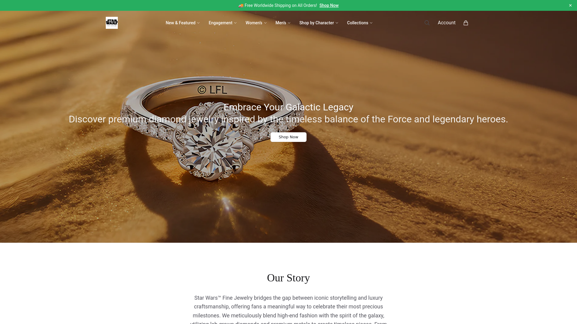 website screenshot of https://starwarsfinejewelrydirect.shop