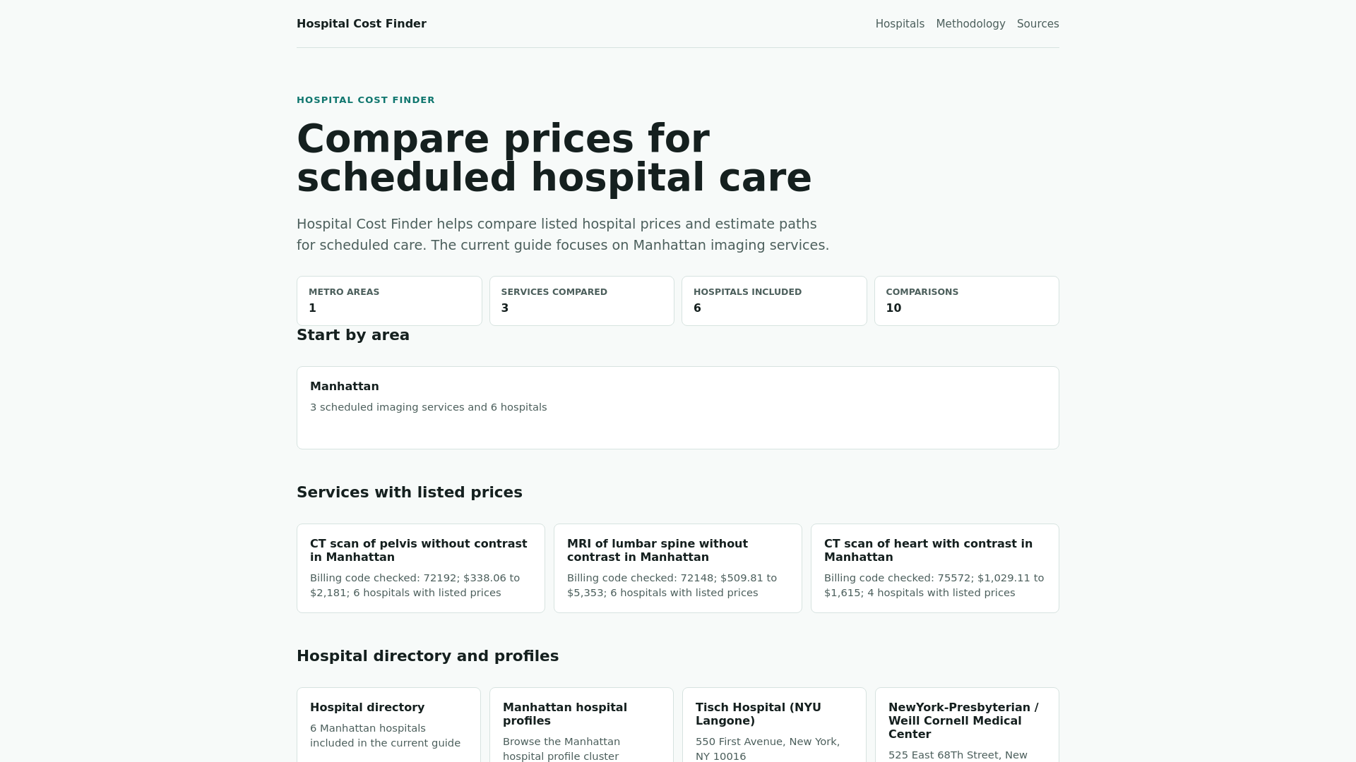 website screenshot of https://hospitalcostfinder.com/