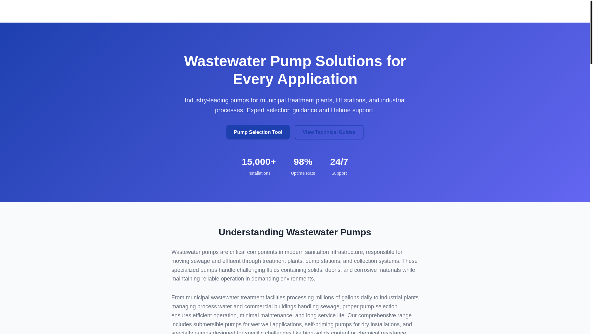 website screenshot of https://wastewaterpumps.pages.dev/