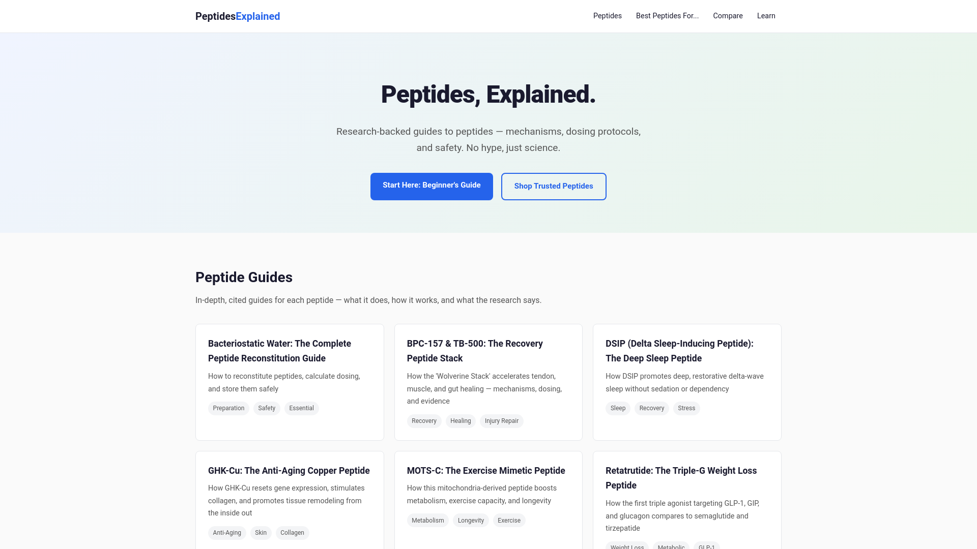 website screenshot of https://peptides-explained.com/