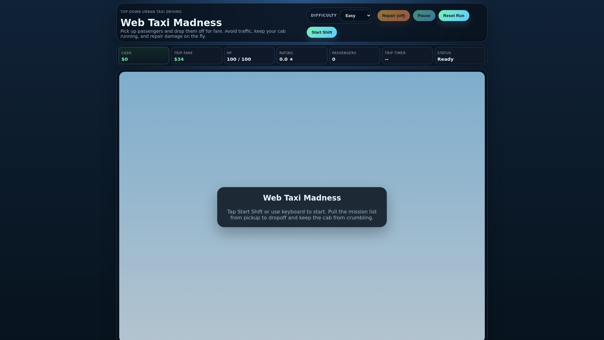 website screenshot of https://web-taxi-madness.pages.dev/