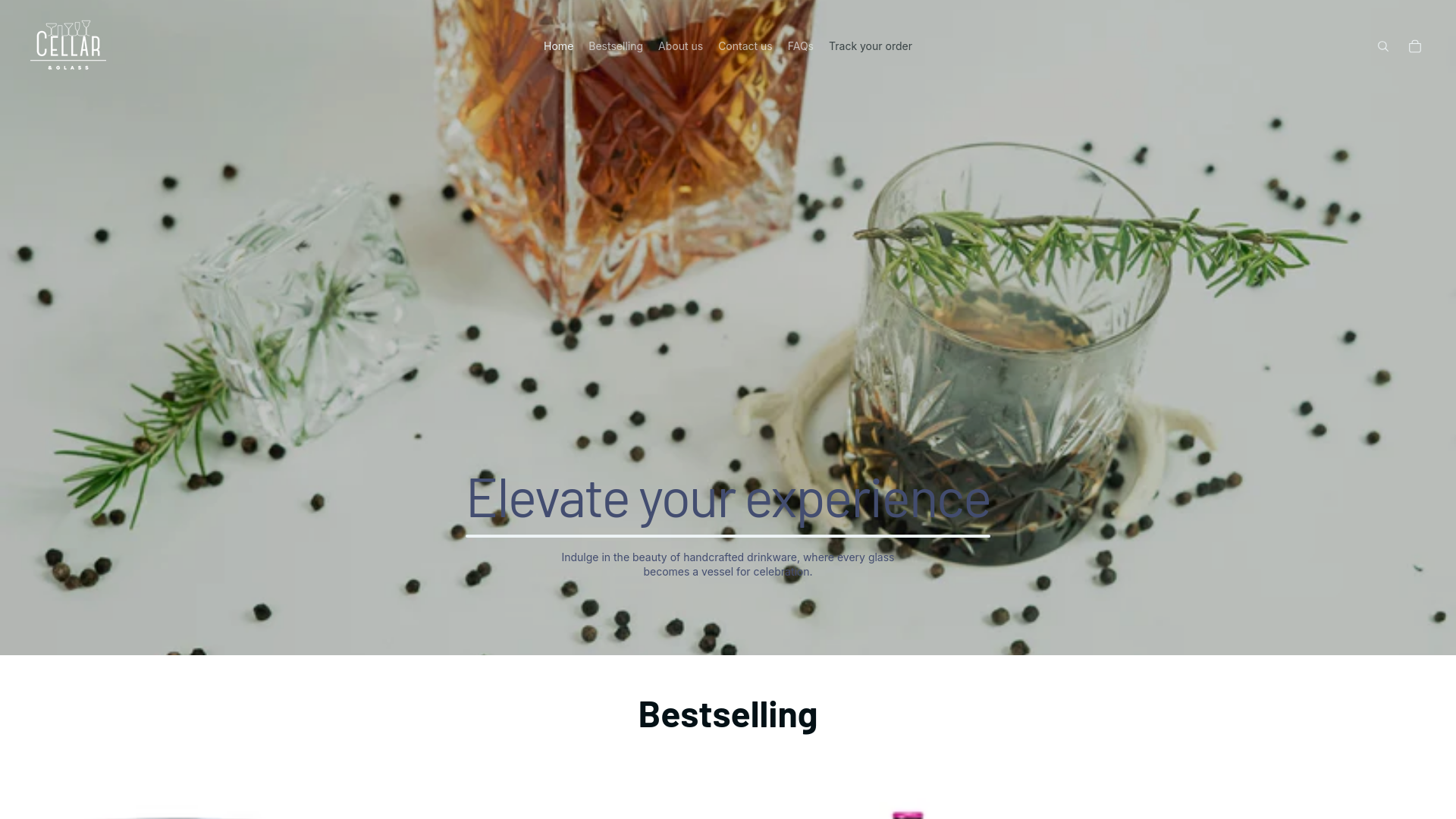 website screenshot of https://cellarandglass.shop/