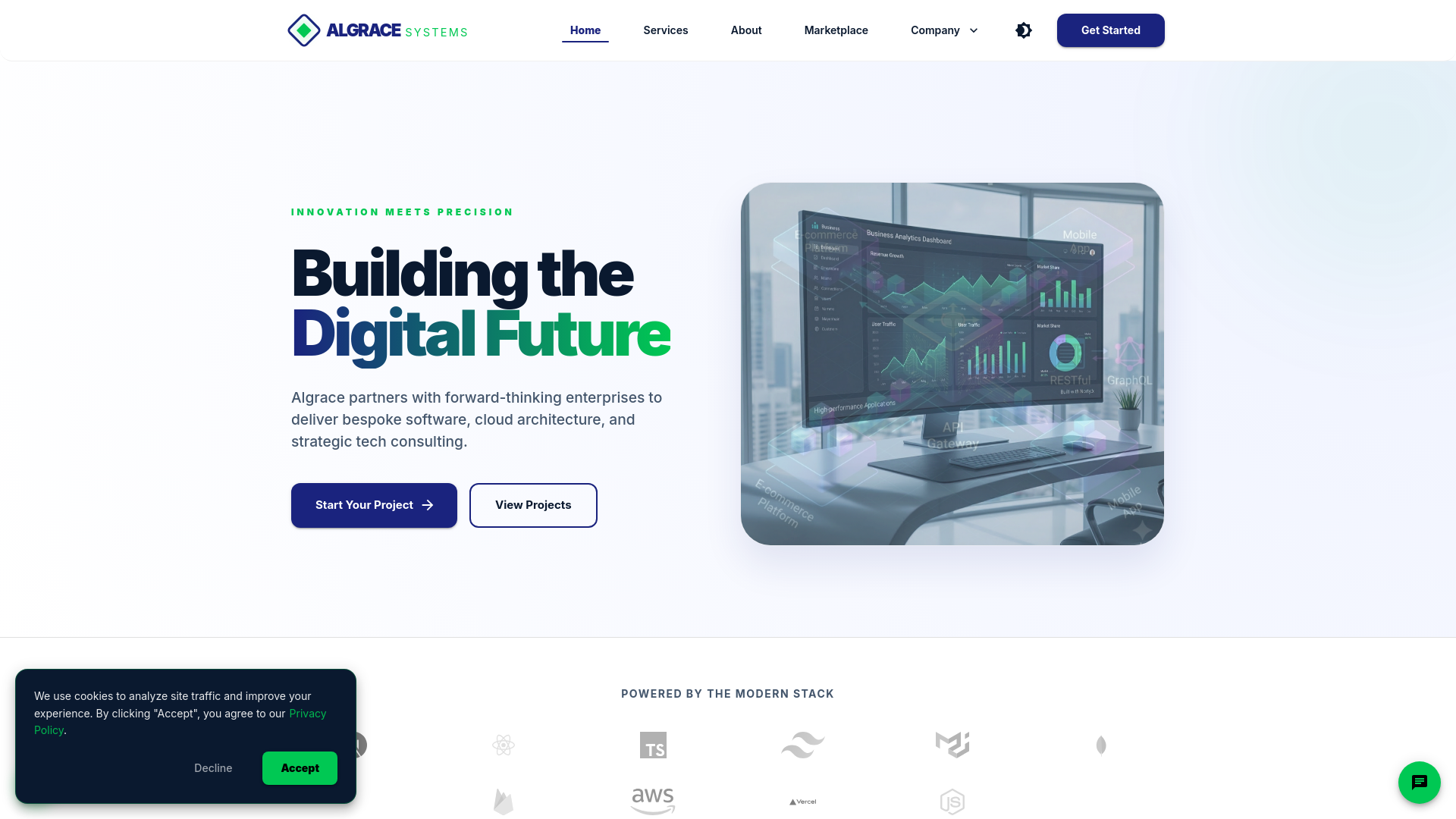 website screenshot of https://algracesystems.com