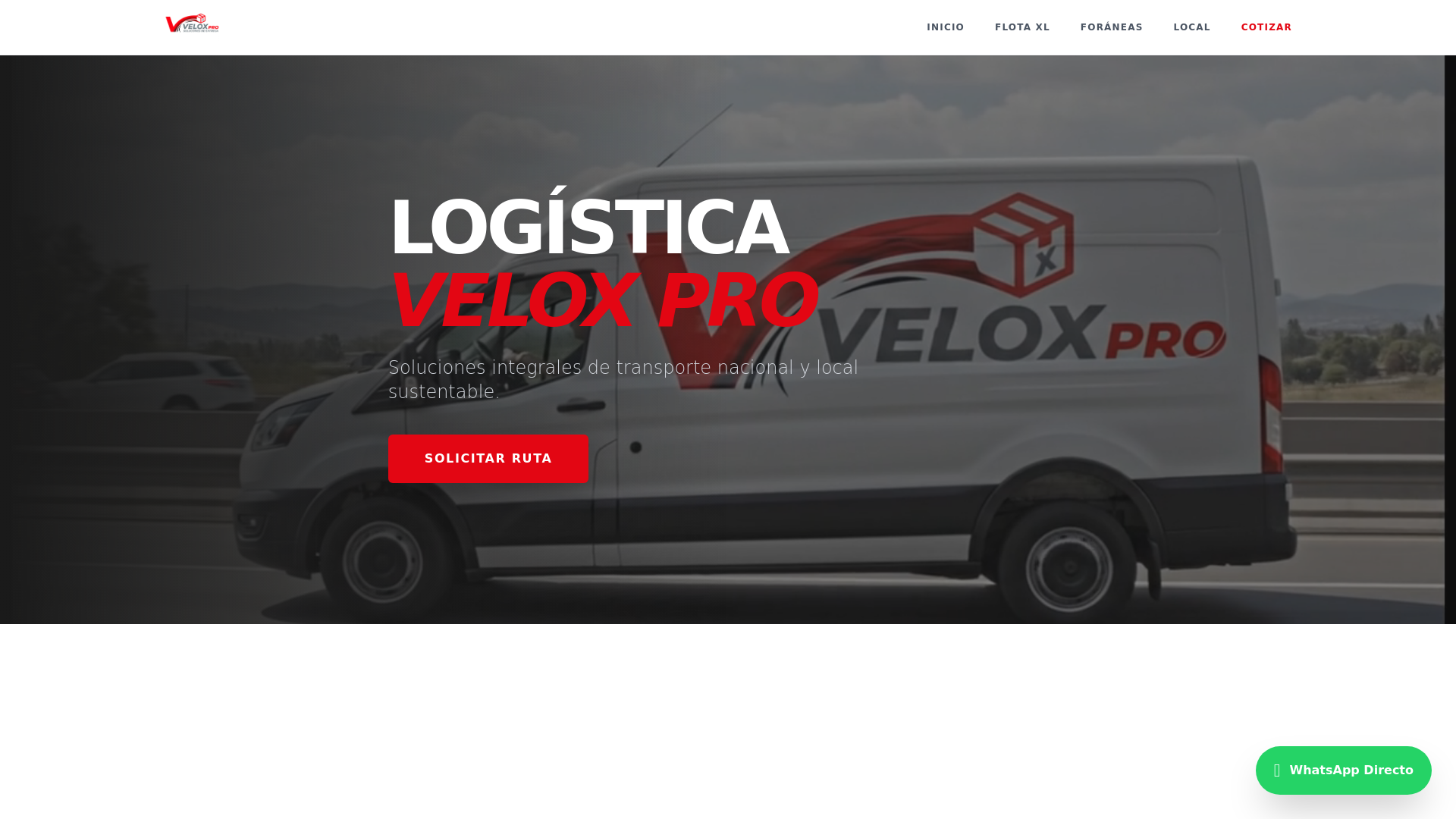 website screenshot of https://veloz-transporte.com