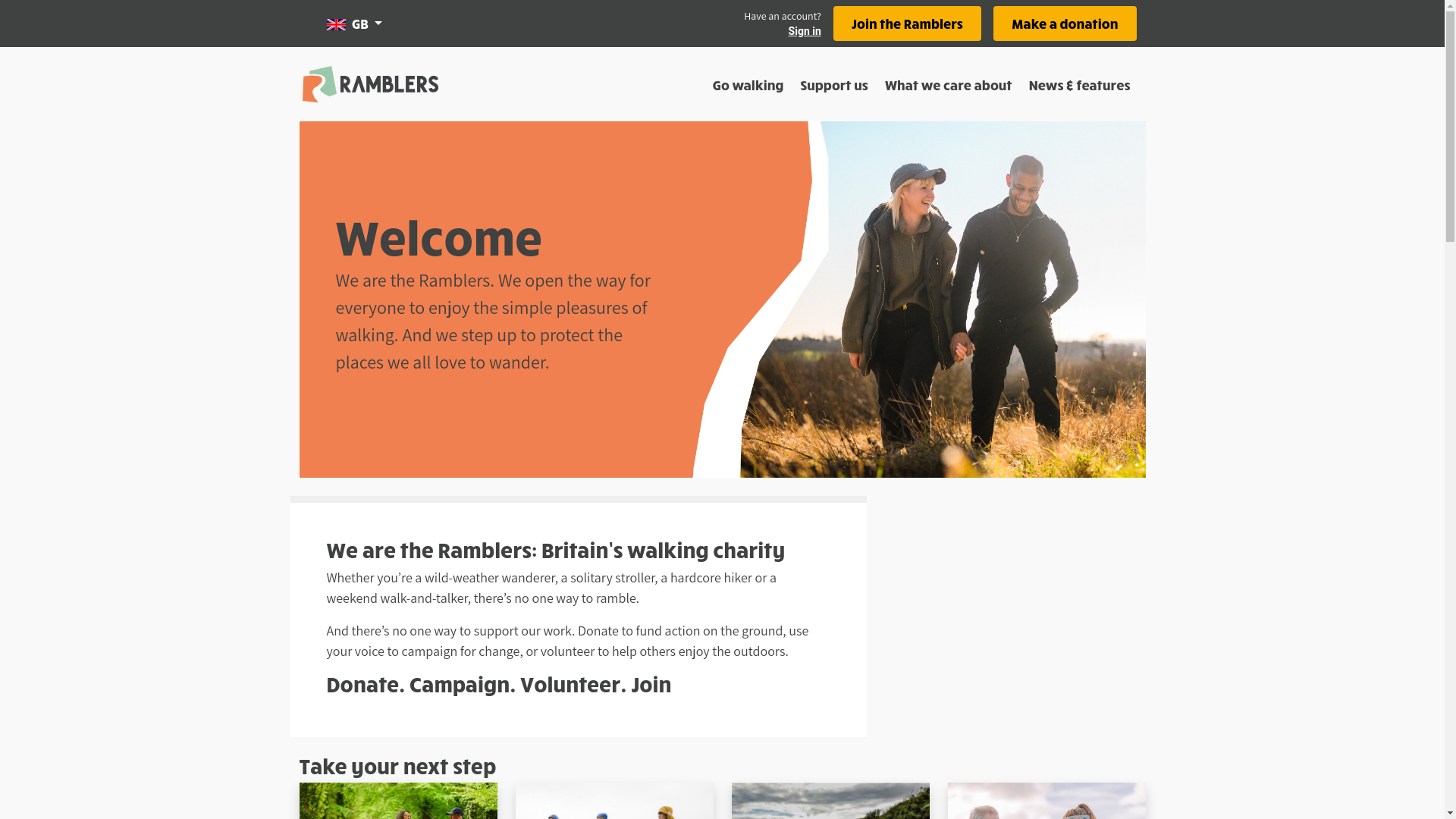 website screenshot of https://ramblers.org.uk/