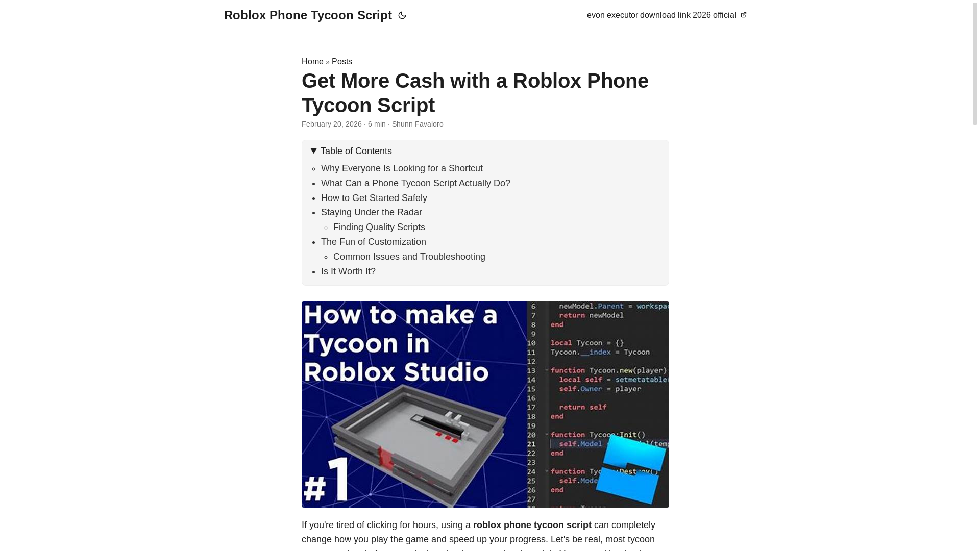 website screenshot of https://roblox-phone-tycoon-script.pages.dev/