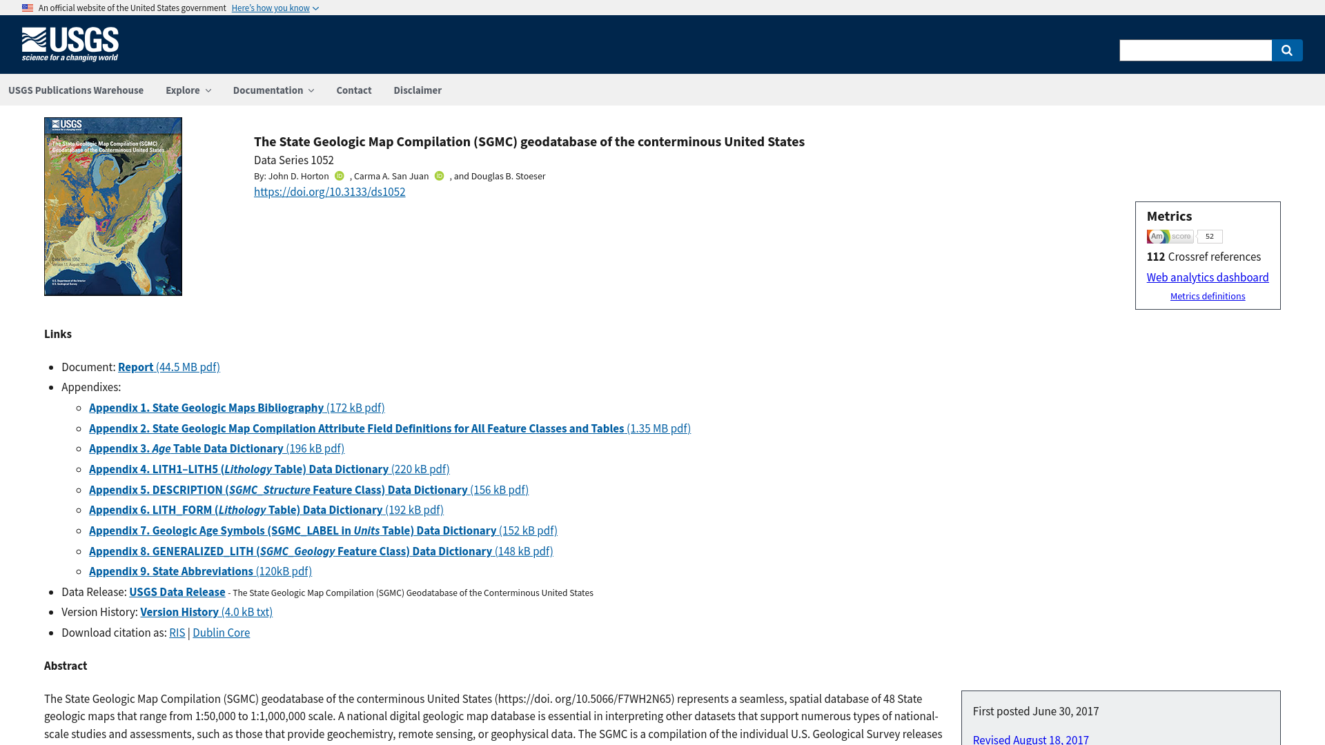 website screenshot of https://pubs.er.usgs.gov/publication/ds1052