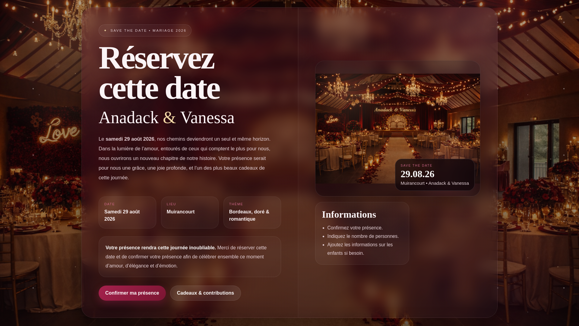 website screenshot of https://mariageanadacketvanessa2026.com