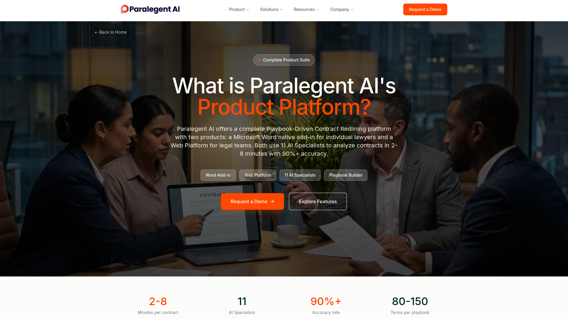 website screenshot of https://paralegent.ai/product