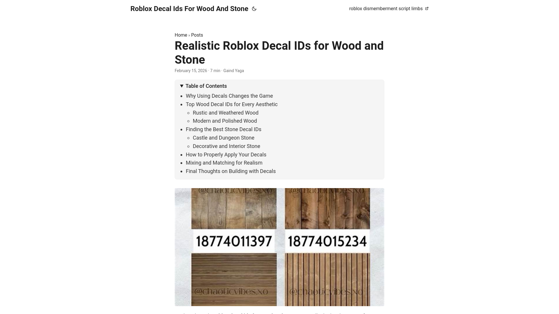 website screenshot of https://roblox-decal-ids-for-wood-and-stone.pages.dev/