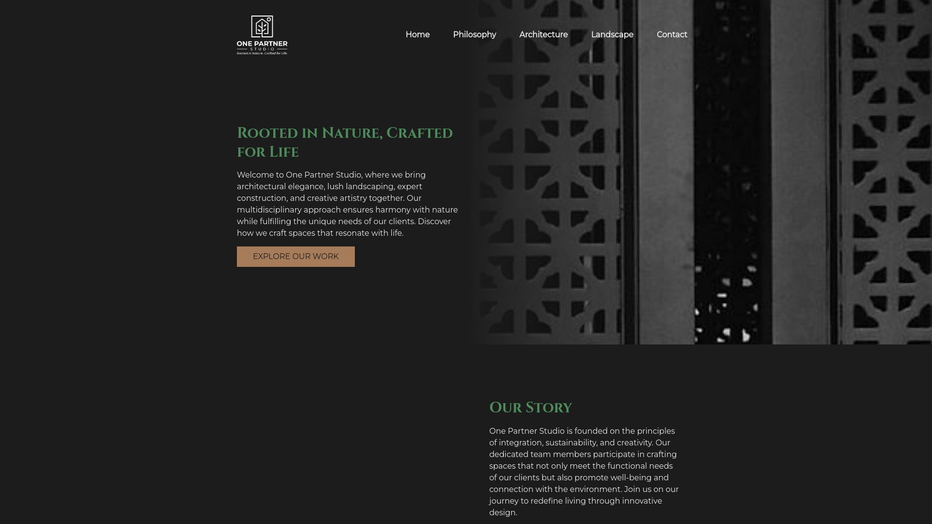 website screenshot of https://onepartnerstudio.com