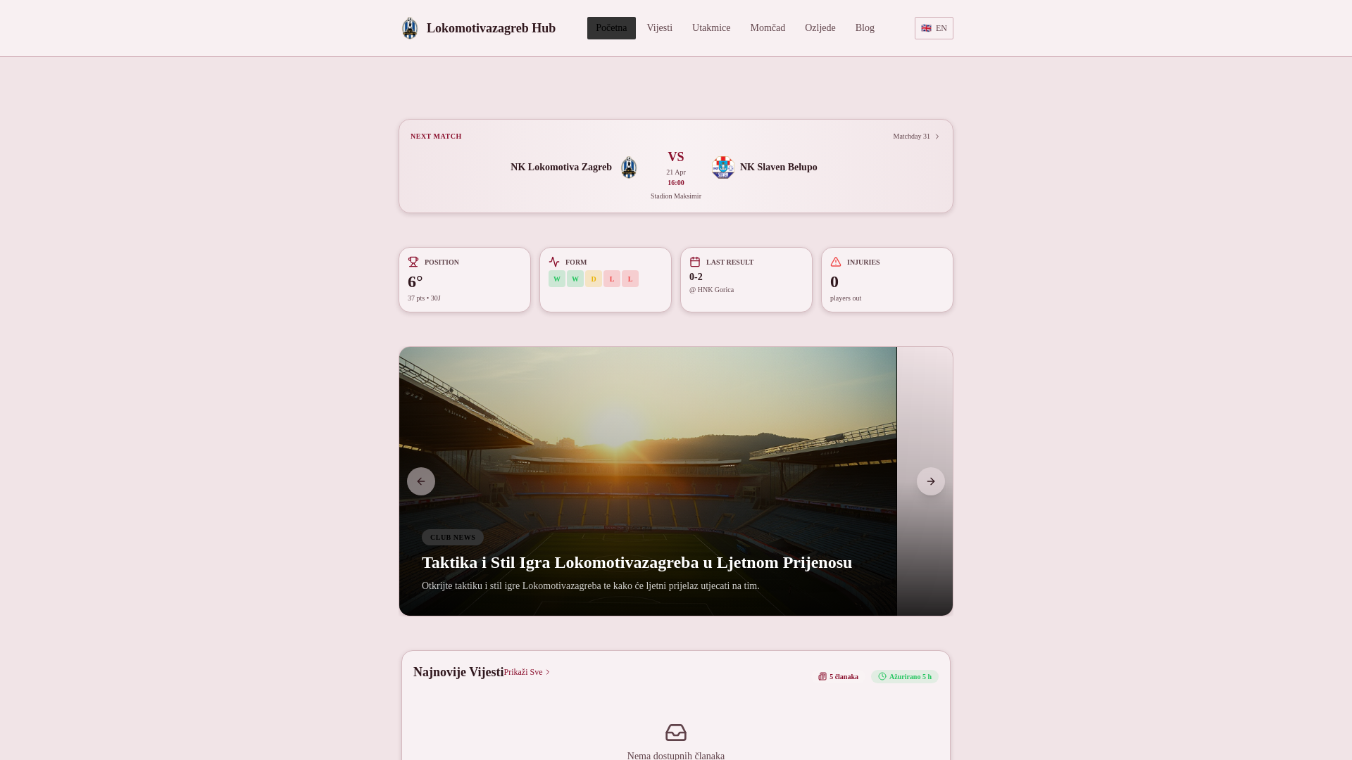 website screenshot of https://lokomotivazagrebnews.info/