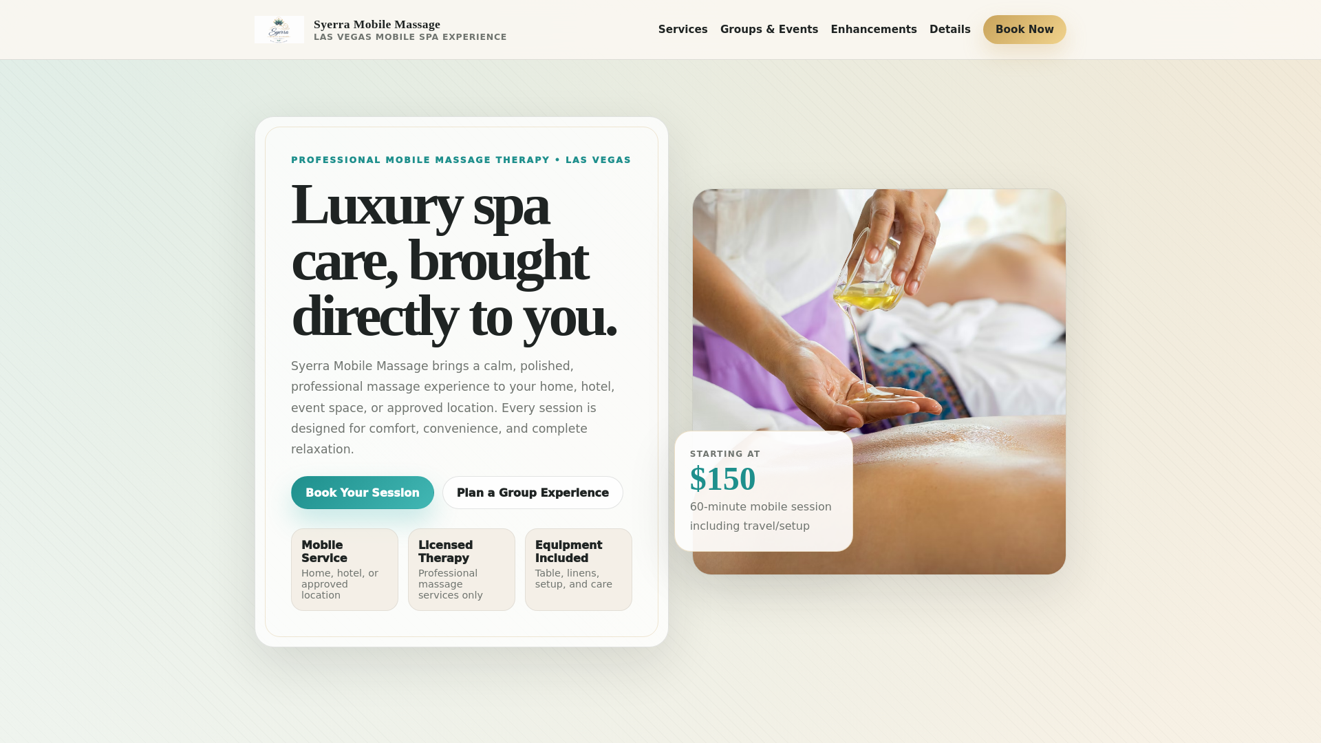 website screenshot of https://syerramobilemassage.com/