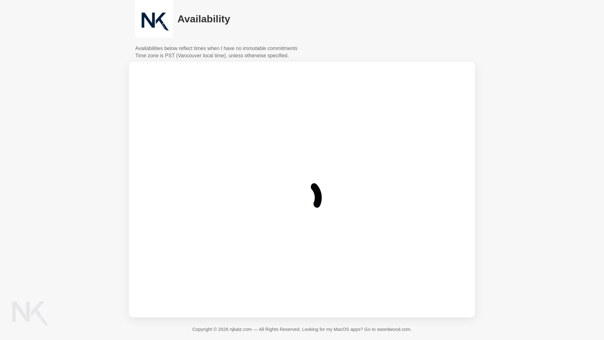 website screenshot of https://njkatz-availability-page.pages.dev/