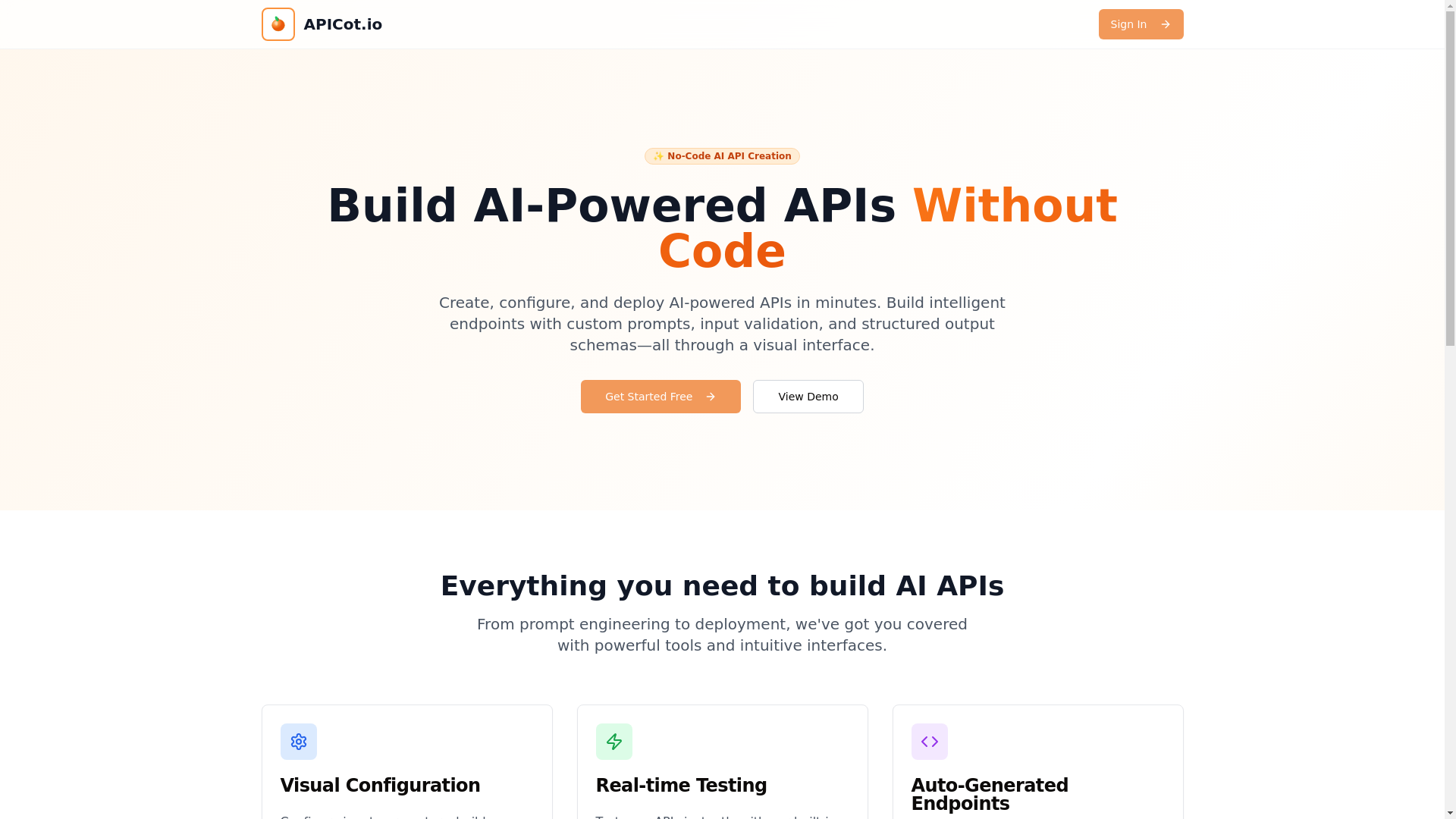website screenshot of https://apicot.io/