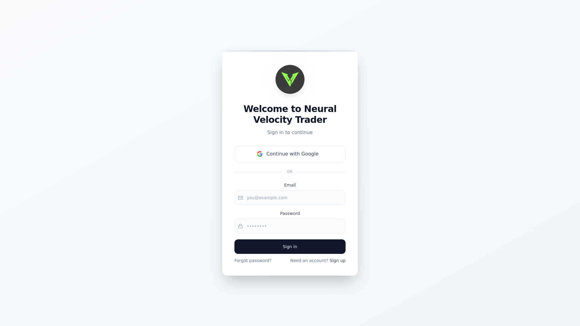 website screenshot of https://neuralvelocitytrader.com/