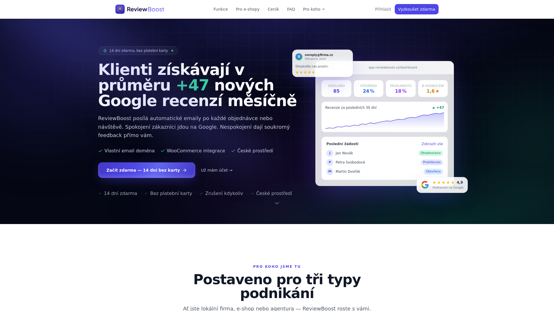website screenshot of https://reviewboost.cz/