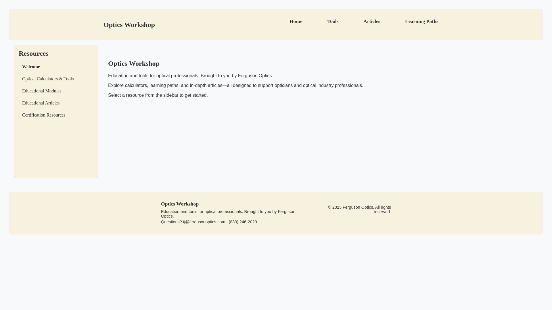 website screenshot of https://opticsworkshop-site.pages.dev/