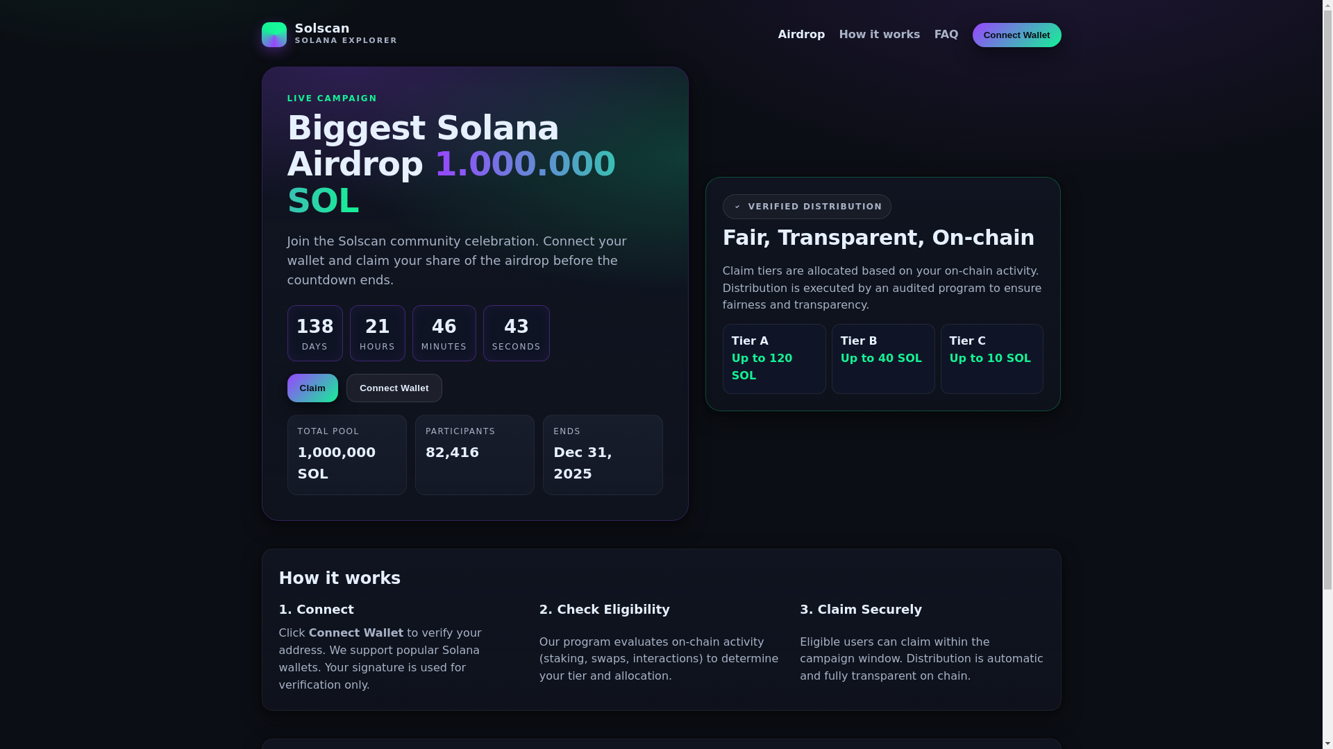 website screenshot of https://solana-airdrop-tokens.pages.dev/