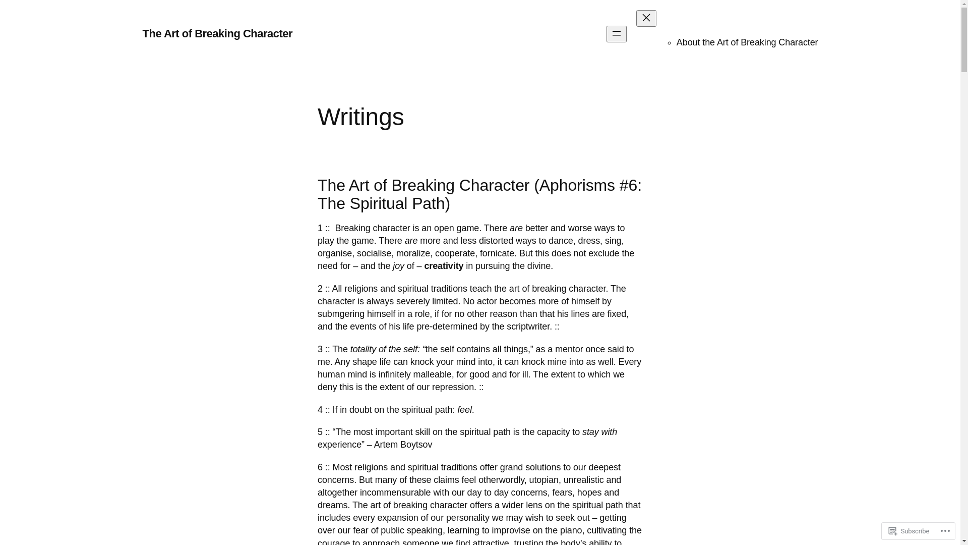 website screenshot of https://theartofbreakingcharacter.com/