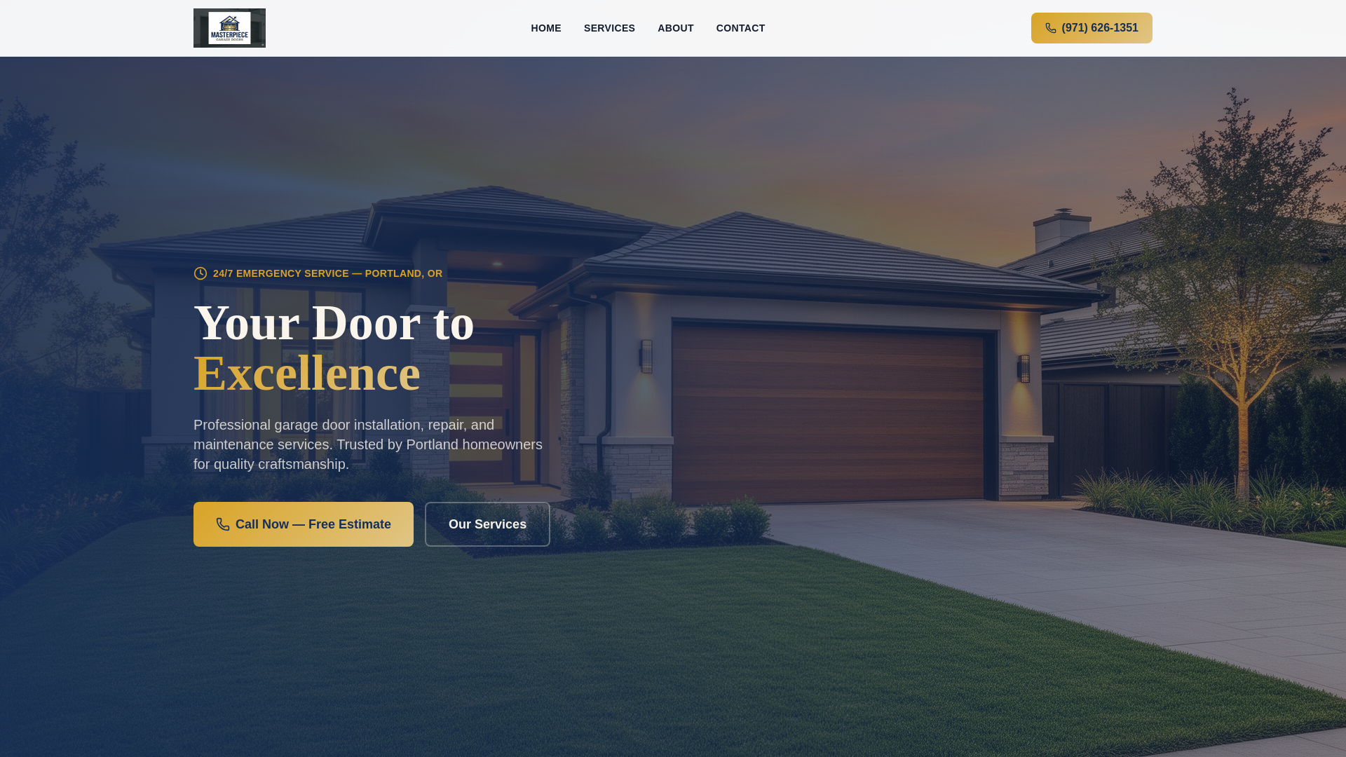 website screenshot of https://masterpiecegaragedoorsoregon.com