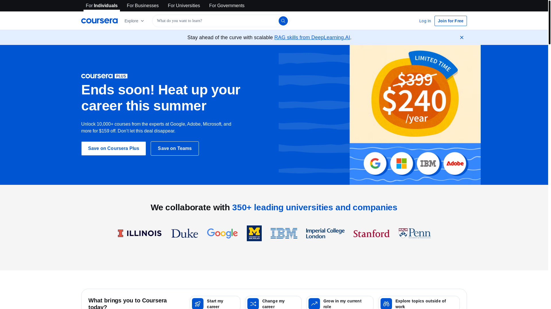 website screenshot of https://www.coursera.org/