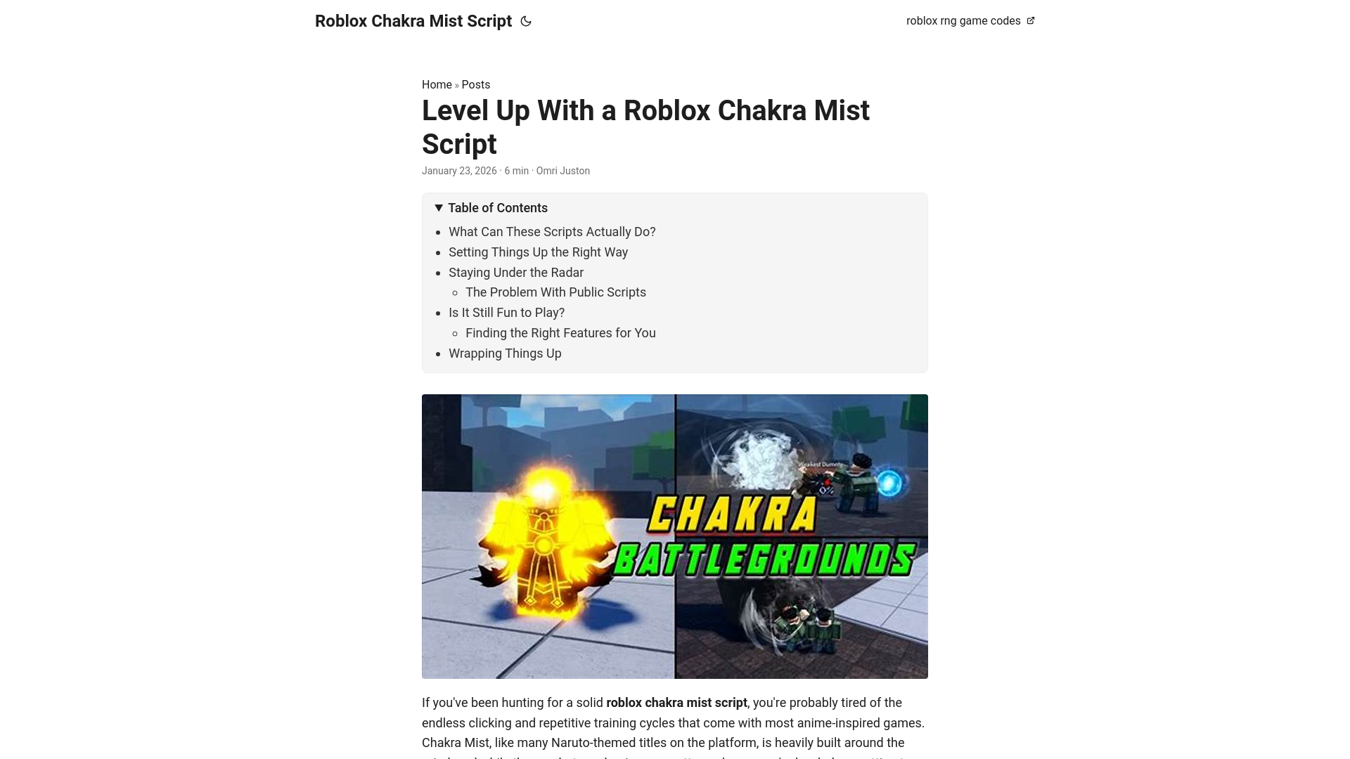 website screenshot of https://roblox-chakra-mist-script.pages.dev/