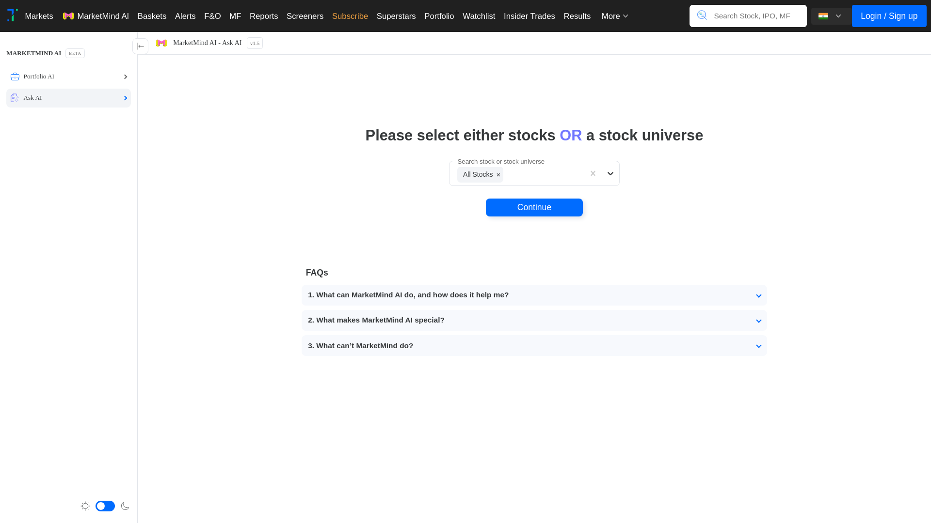 website screenshot of https://market-mind.co.in