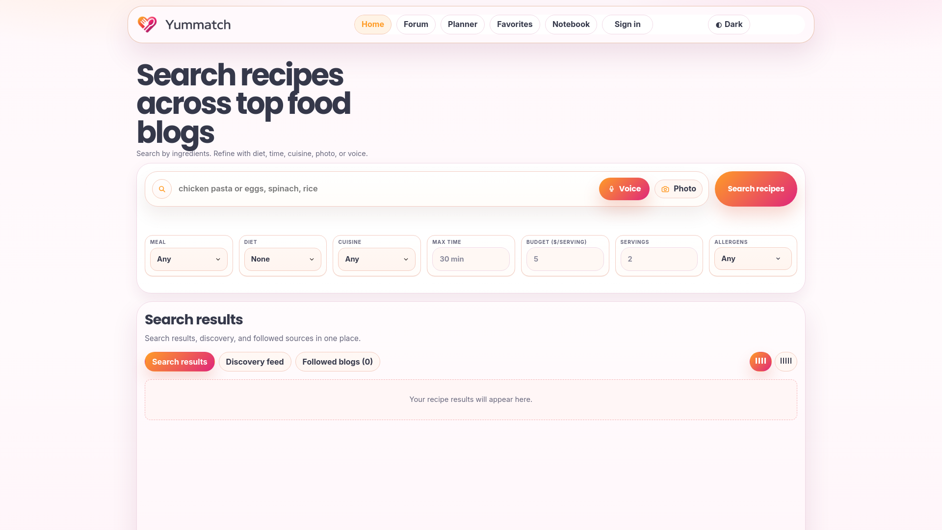 website screenshot of https://www.yummatch.com