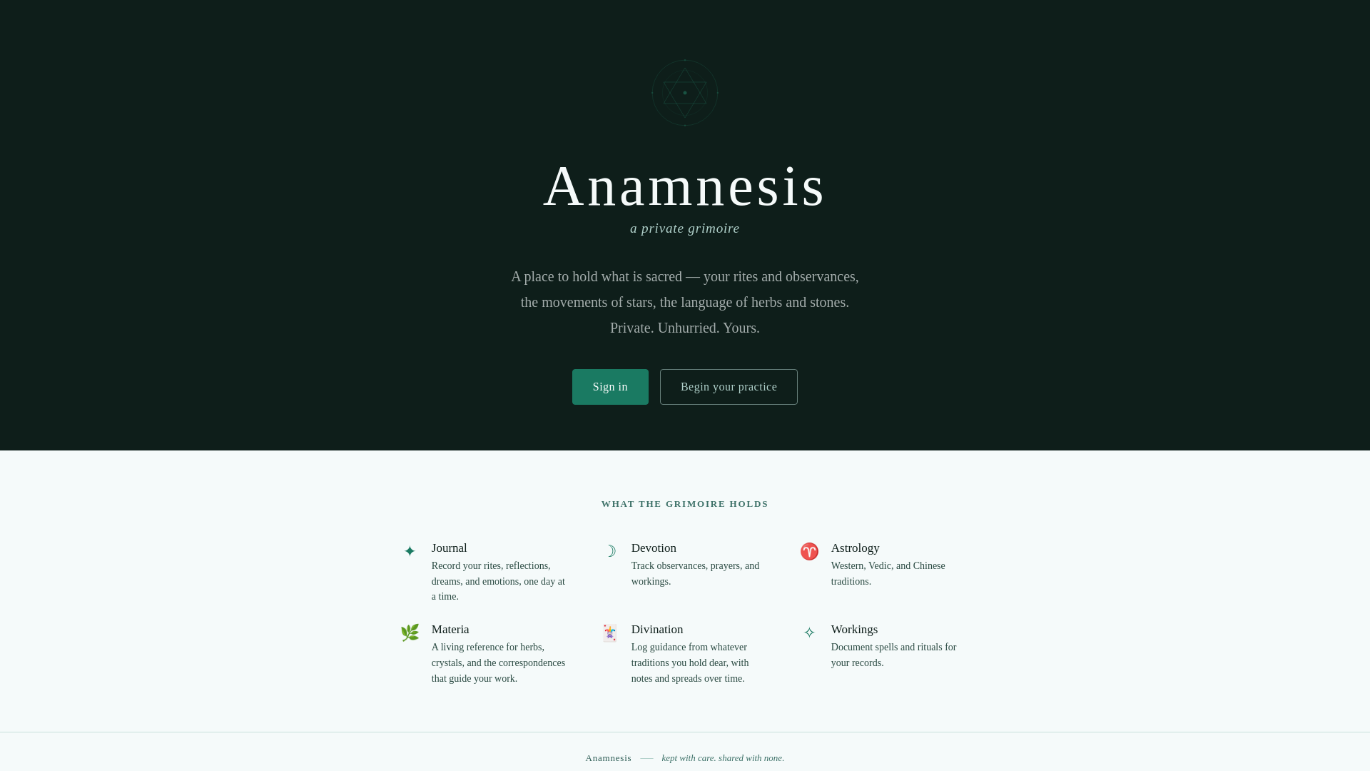 website screenshot of https://anamnesis.garden/