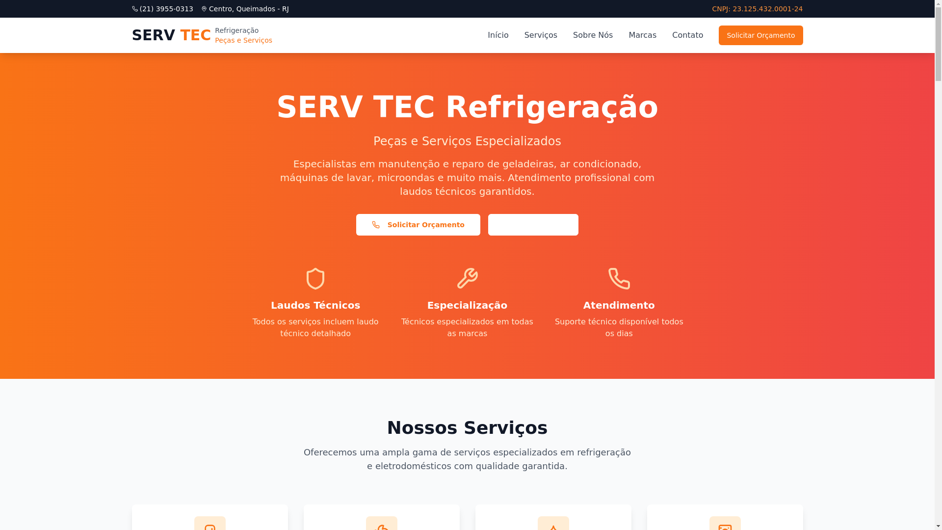 website screenshot of https://servtecrefrigera.com.br/