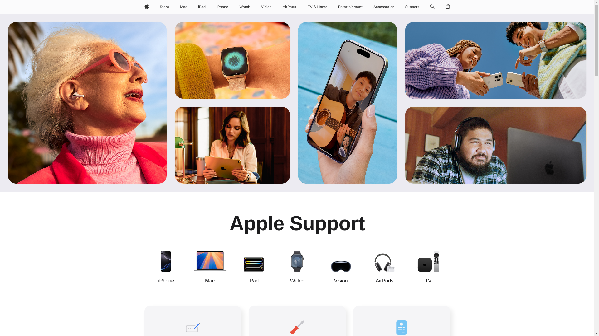 website screenshot of https://support.apple.com./