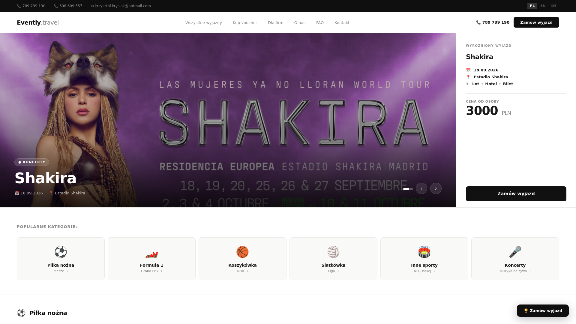 website screenshot of https://evently-travel.pl