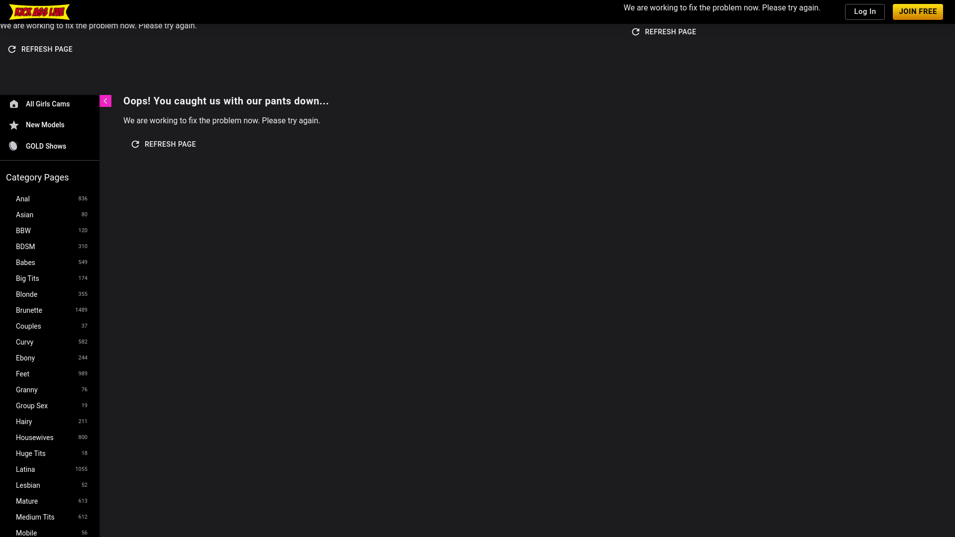 website screenshot of https://kickasslive.com/feet